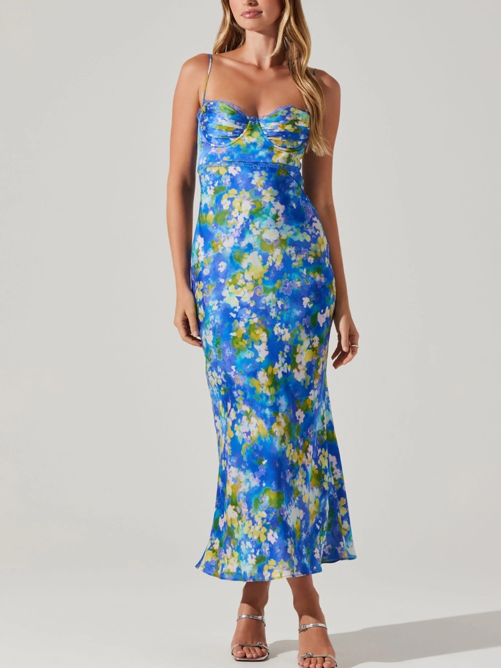 Astr Florianne Floral Satin Maxi Dress size medium